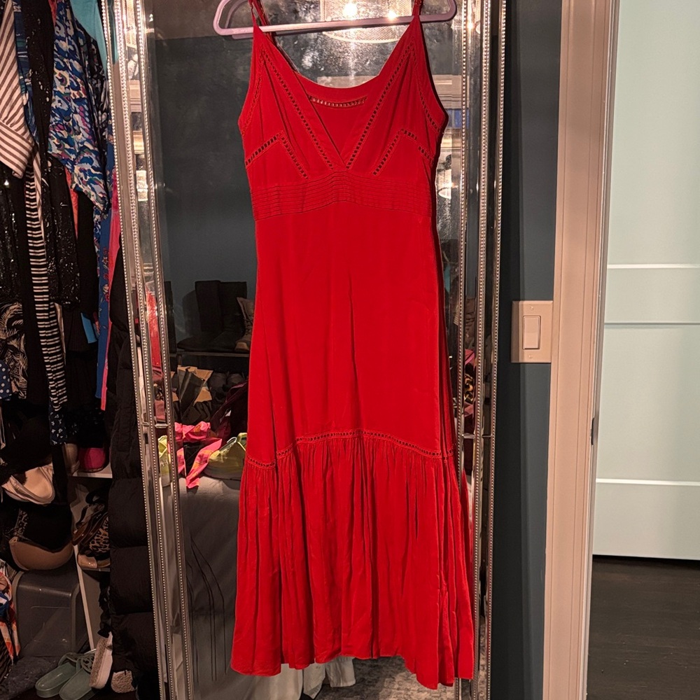 Red Spaghetti-Strap Midi Dress